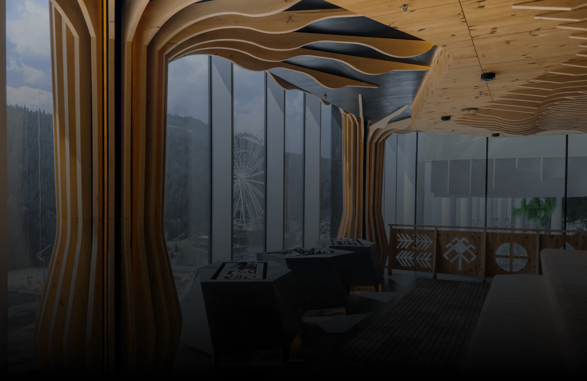 Sculpted timber ceiling in a modern interior